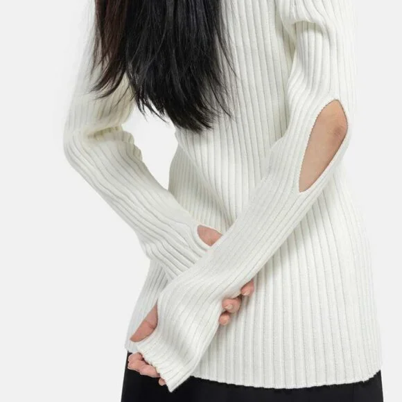 NEW$495 HELMUT LANG Strap Knit Rib Crew Sweater Elbow Cut NEW$495 HELMUT LANG Strap Knit Rib Crew Sweater Elbow Cut